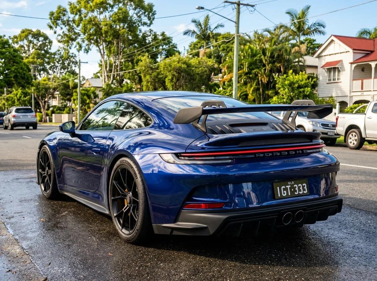 Freshly detailed sports car gleaming in the sun on the Sunshine Coast