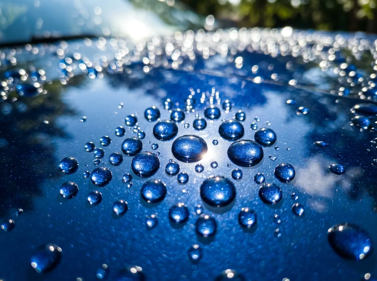 Water beading on a ceramic-coated car on the Sunshine Coast