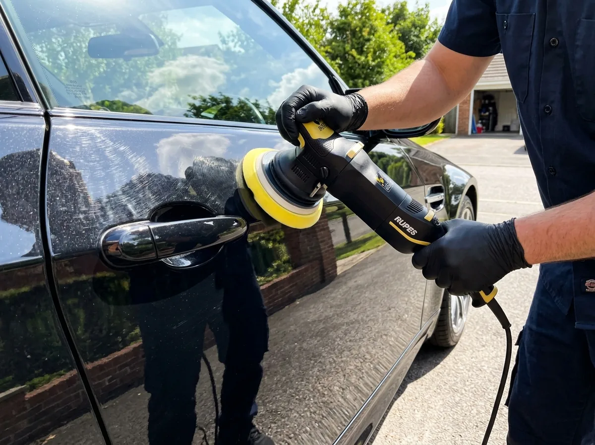 Machine paint correction on a black car on the Sunshine Coast