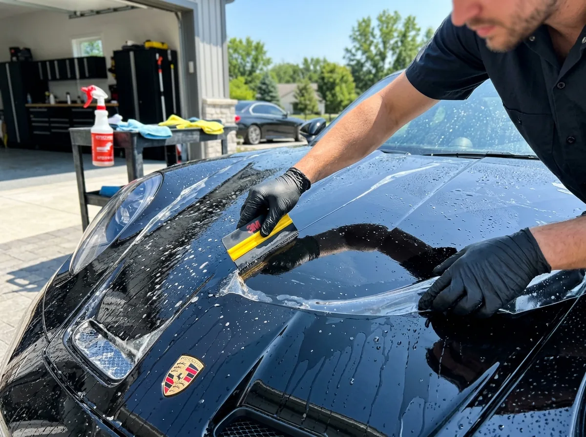 Glossy car paint protected by paint protection film on the Sunshine Coast