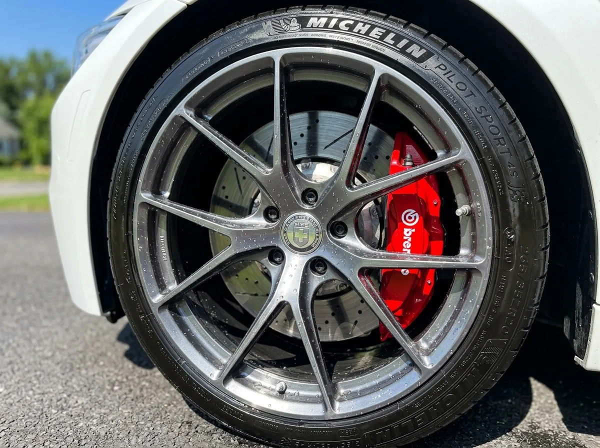 Ceramic-coated wheels on a detailed car on the Sunshine Coast